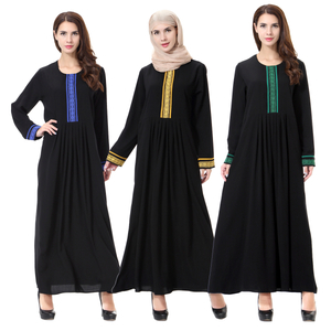 Arabian Dubai Comfortable Round Neck Applique Muslim Islamic Women Abaya Dresses Clothing