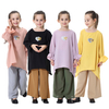 Pure Color Islamic Clothing 2 Pieces Set Muslims Kids Harlan Pants Shirt Clothes Set For Girls