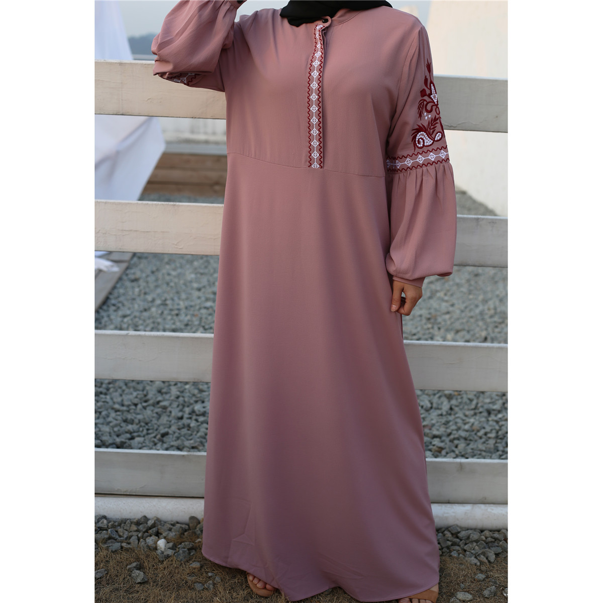 Islamic Long-sleeved Chiffon Embroidery Casual Dress Muslim Modest Abaya (2)
