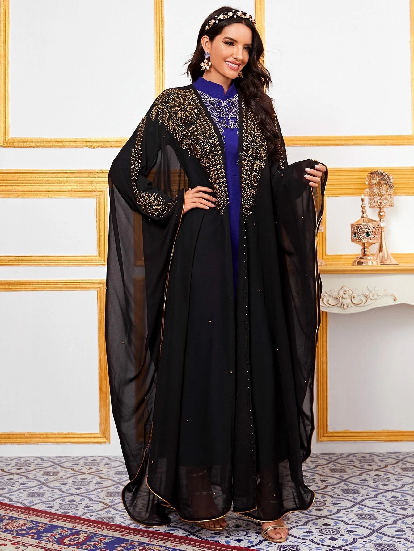 2021 Muslim Free Size Hot Diamond Elegant Modest Muslim Islamic Open Abaya 