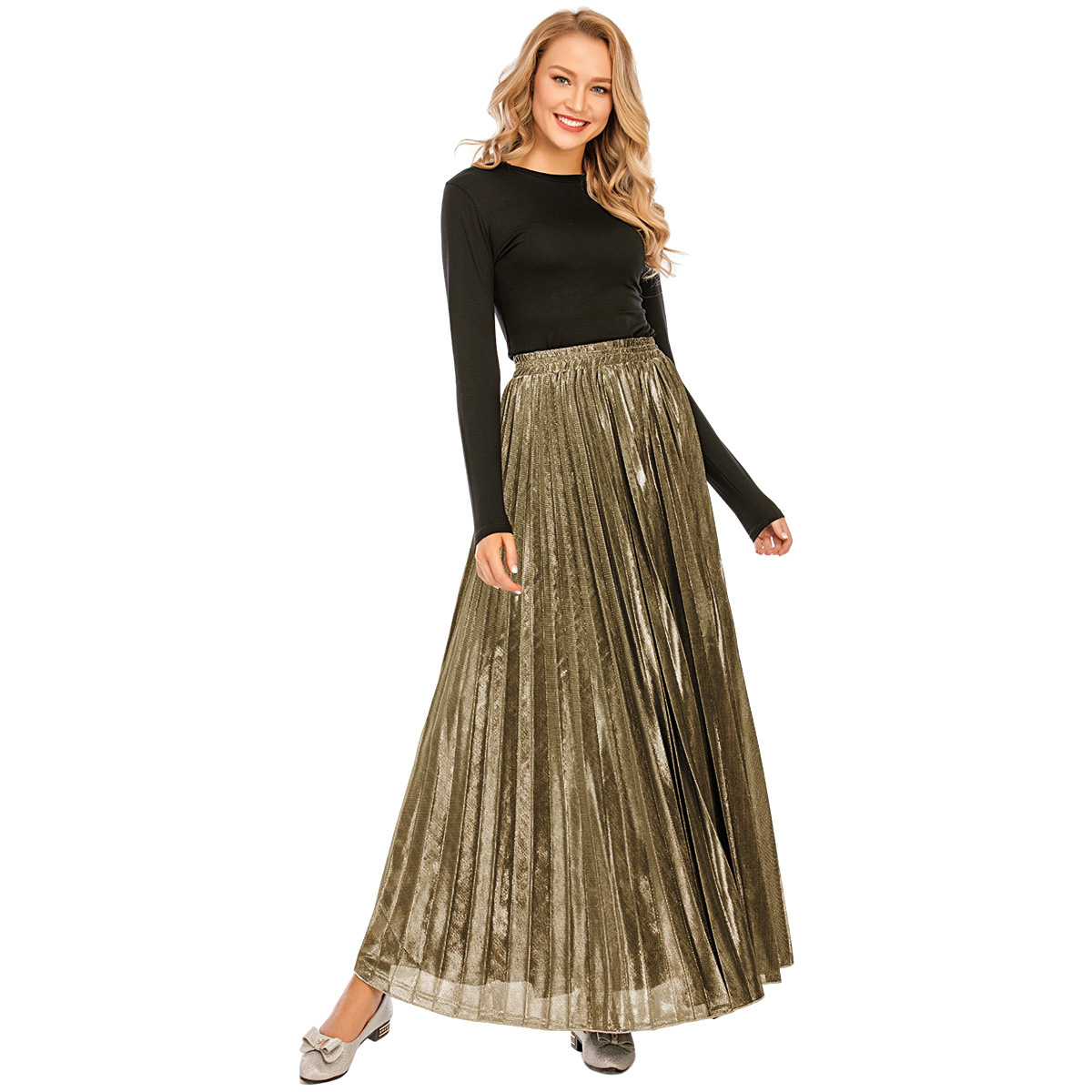 Simple And Versatile Womens Spring And Summer Waist A-line Pleated Skirt (12)
