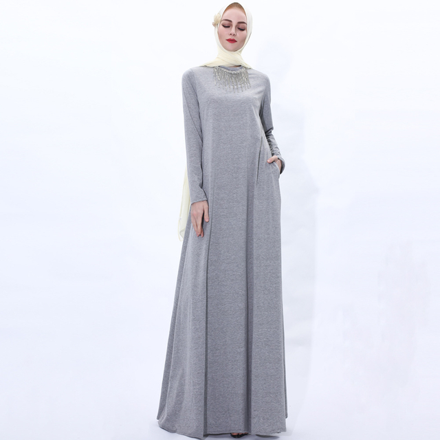 2021 Knitting Maxi Dress with Fringe Diamond Muslim Female Modest Abaya