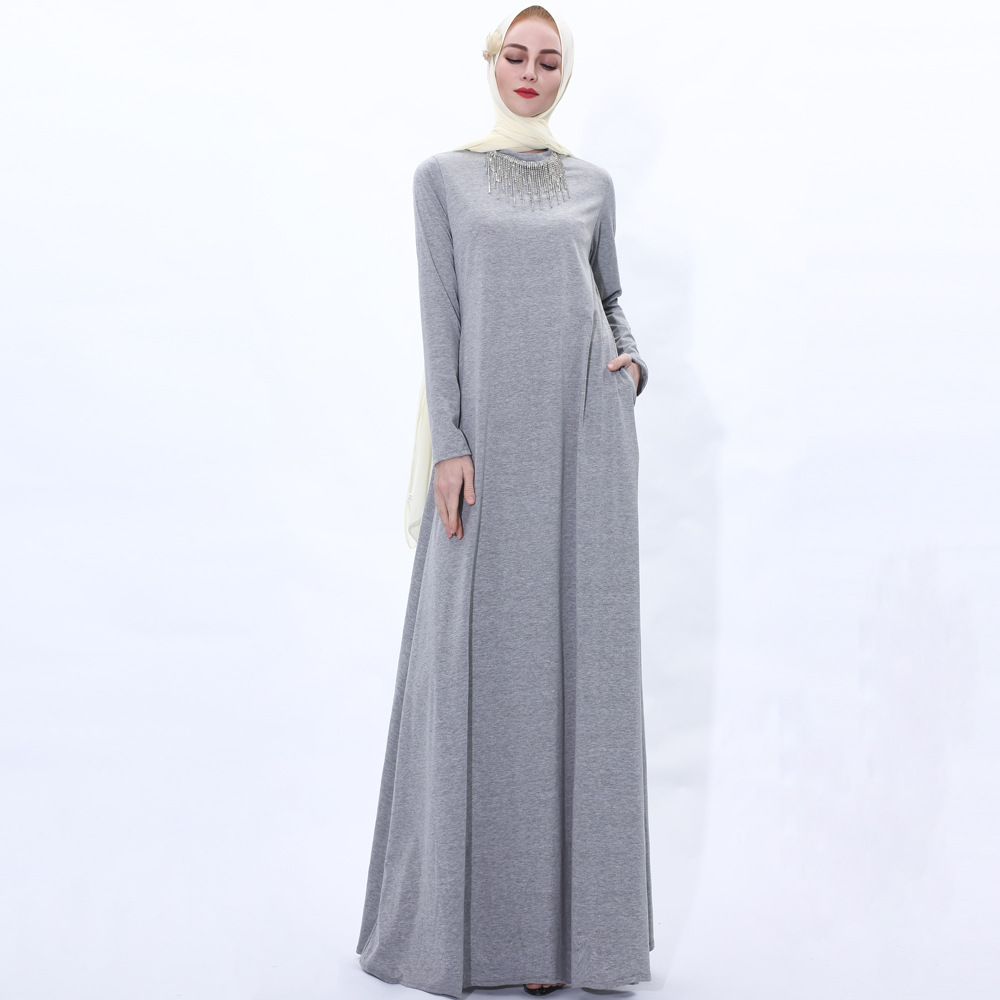 2021 Knitting Maxi Dress with Fringe Diamond Muslim Female Modest Abaya