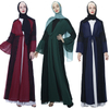 Muslim Flared Sleeve Ethnic Style Modest Islamic Cardigan Hit Color Open Abaya