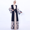 2021 Woven Embroidery Islamic Modest Lace Up Muslim Cardigan Kimono