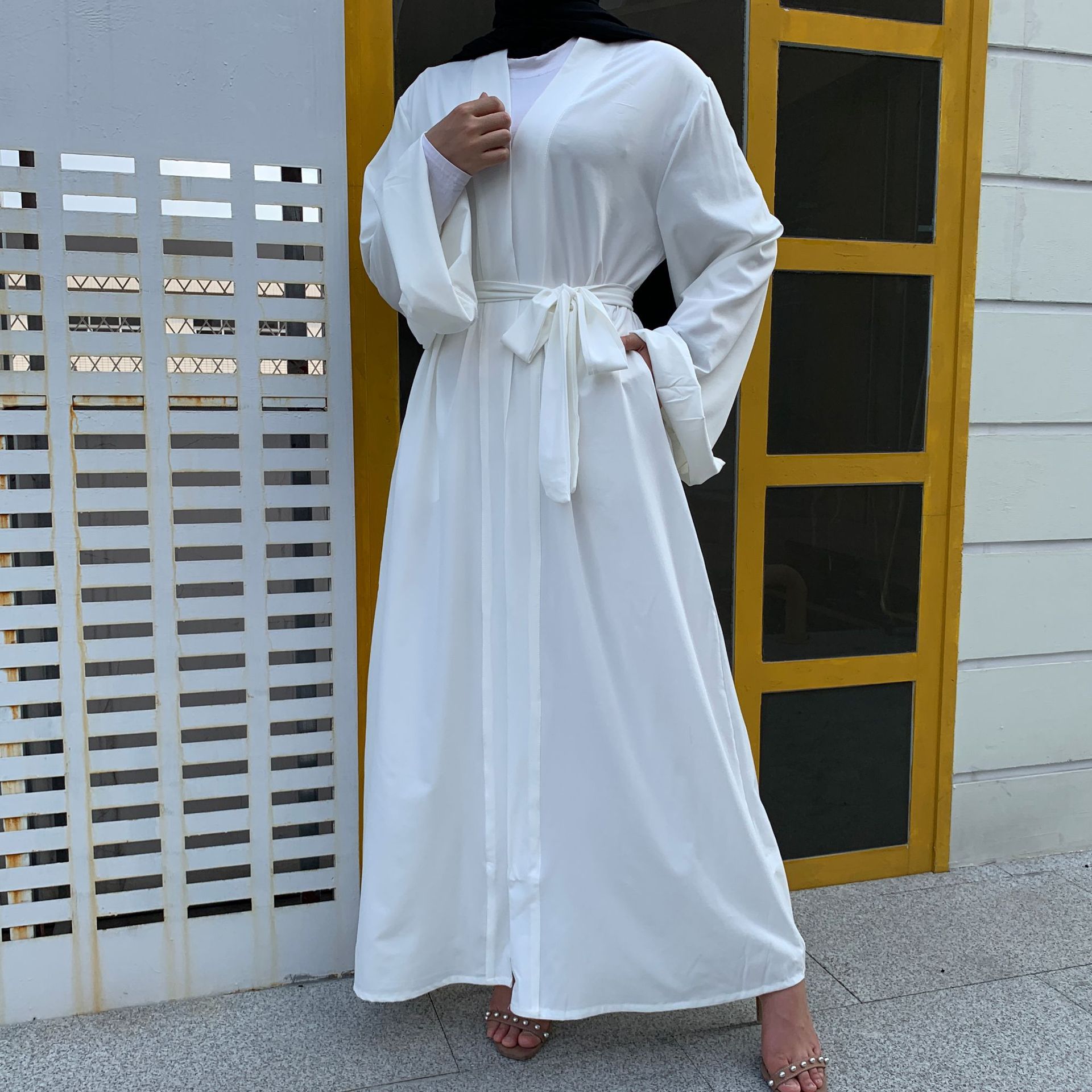Middle East Dubai Net Color Open Abaya Modest Muslim Islamic Cardigan Kimono