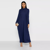 Ramadan Muslim Women's Maxi Dress Pure Color Shirring Modest Islamic Abaya