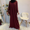Ramadan Muslim Women's Maxi Dress Pure Color Shirring Modest Islamic Abaya