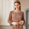 Lace Beading Lantern Sleeve Maxi Dress Muslim Modest Islamic Abaya Gown 