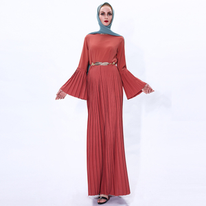 New Pleated Muslim Ramadan Dress Islamic Flared Sleeve Modest Fashion Abaya 