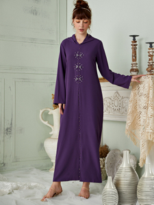 Ethnic Morocco Beading Hooded Muslim Islamic Abaya Gown Maxi Dress