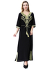 FREE SHIPPING Modest V-Neck Applique Breathable Solid Long Sleeve Muslim Islamic Women Abaya Dress Clothing With Removable Belt