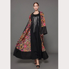 Retro Printing Contrast Color Modest Muslim Cardigan Open Abaya Kimono