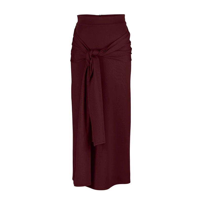 2021 Ins Popularity Modern Modest Casual Wear Tie Pure Color Ladies Skirt (15)