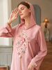 Pink Flower Arabic Loose Islamic Modest Muslim Women Maxi Dresses Casual Clothing Abaya