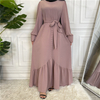 Cross-border Exclusively for The New Fashion Women's Solid Color Stitching Big Put on Muslim Dress