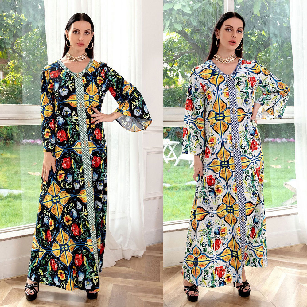  Women Borka Cotton Embroidery Muslim Dress Vêtements Islamic Clothing Modest Latest Designs Maxi Print Dubai Kimono Abaya