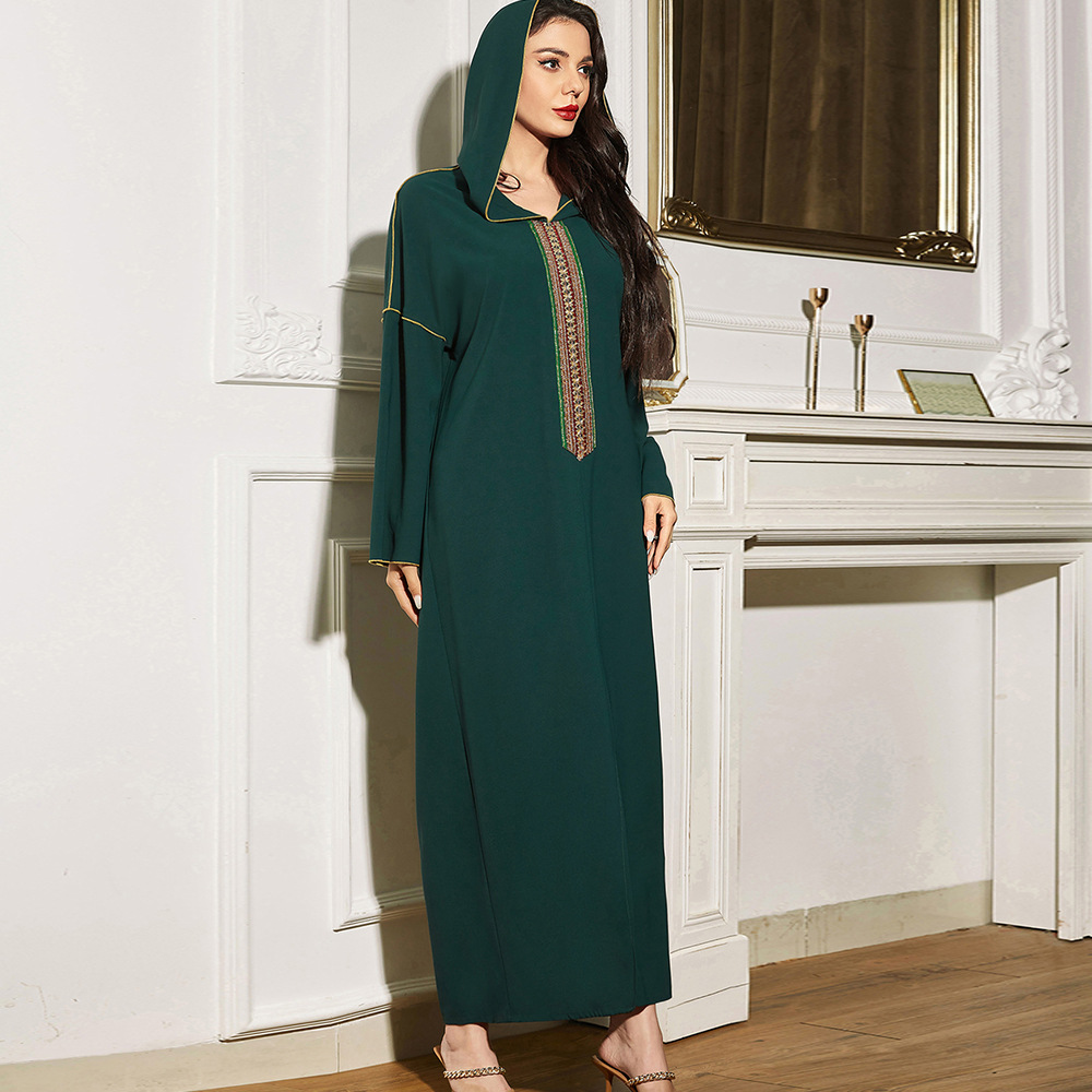 2022 Hooded Embroidery New Arabic Modest Fashion Islamic Dress Robe Muslim Maxi Dresses Abaya