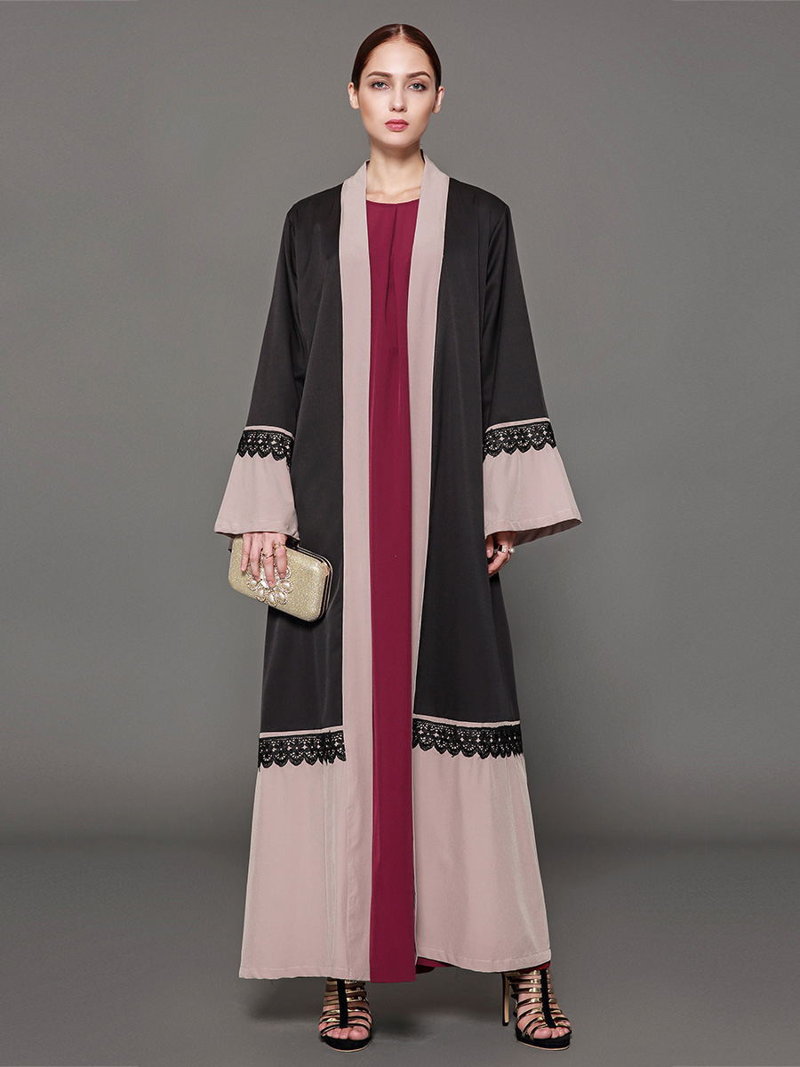 2022 Lace stitching cardigan Hui Muslim fashion ethnic fashion long skirt Muslim Saudi robes