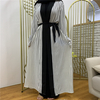 2022 AliExpress Hot Sale in Europe and America Flare Sleeve Loose Cardigan Robe Female Muslim Middle East Arab Striped 