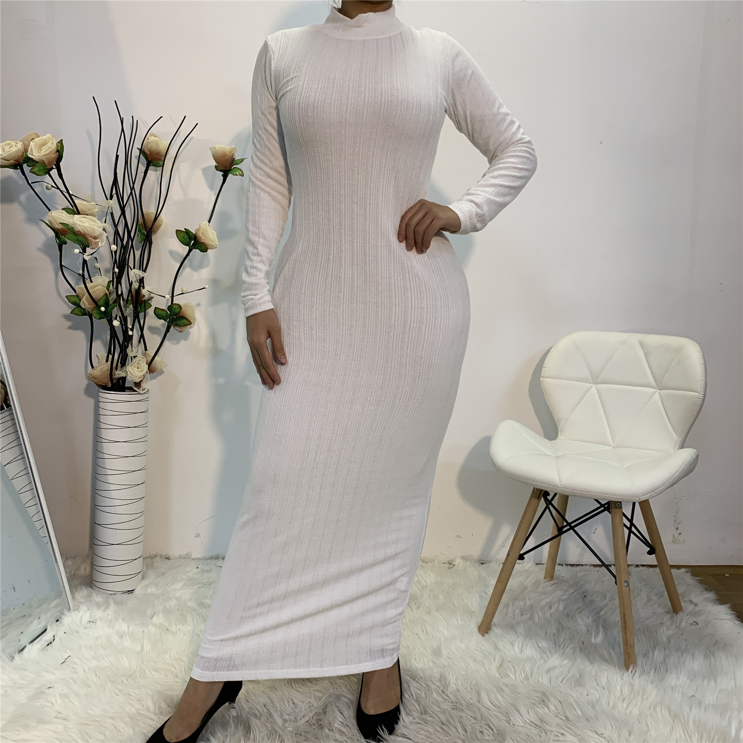 2022 European And American Fashion Foreign Trade Base Stretch Shirt Simple Slim Women's Dress