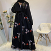 2022 European And American Muslim 3D Embroidery Three-dimensional Flower Mesh Loose Lace Cardigan Robe 