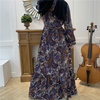 2022 New Muslim Fashion Printed Casual Long Skirt with Big Swing Lace-up Dubai Turkish Dress
