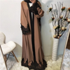 2022 Middle Eastern Muslim Fashion Women's Lace Stitching Lace-up Ramadan Cardigan Robe