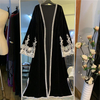 2022 Middle Eastern Muslim Fashion Women's Lace Stitching Gold Velvet Cardigan Robe