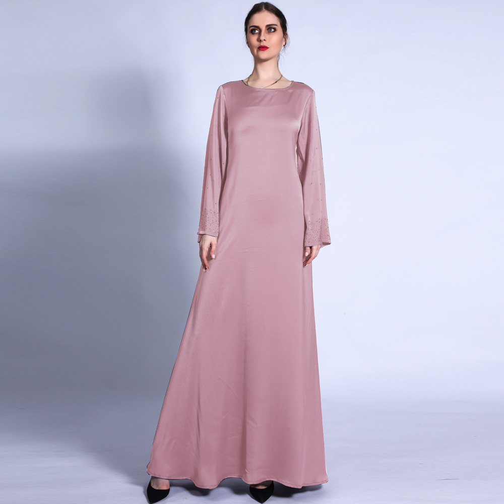 Ramadan New Hot Rhinestone Dress A-line Large Lace-up Long Skirt Muslim Women Abaya Cross-border