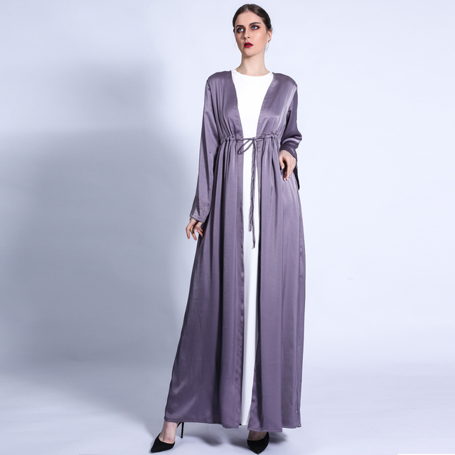 Ramadan New Style Cardigan with Hot Sleeves And Retro Waist Drawstring Muslim Robe for Cross-border