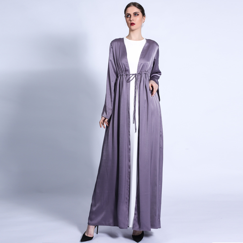 Ramadan New Style Cardigan with Hot Sleeves And Retro Waist Drawstring Muslim Robe for Cross-border