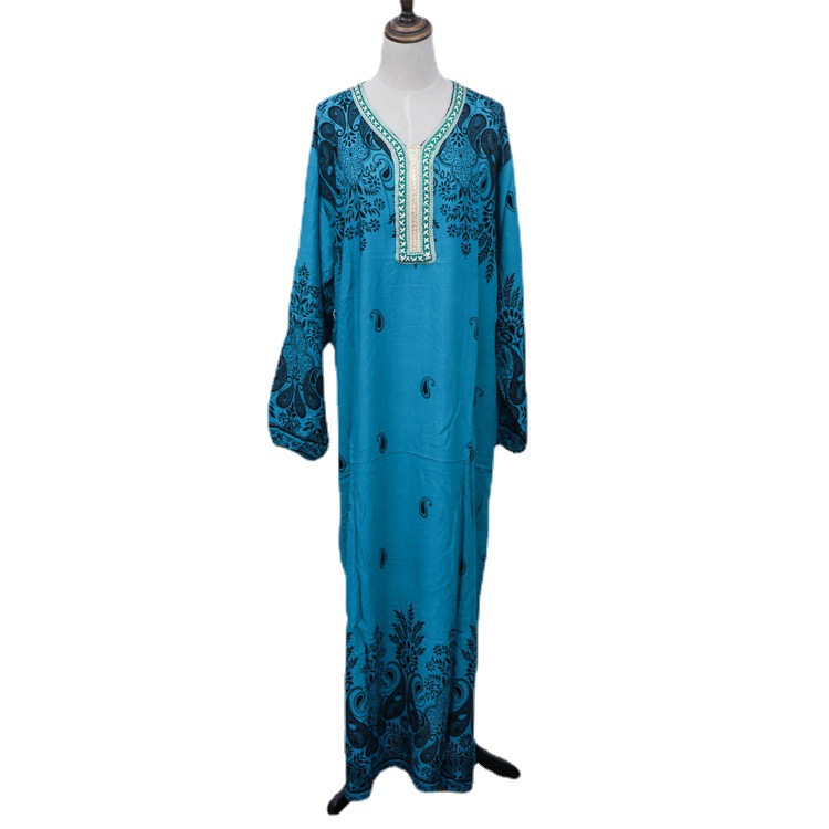 Fashion embroidered Arabian long skirt, Muslim plus size long sleeve women dress, loose ladies skirt wholesale