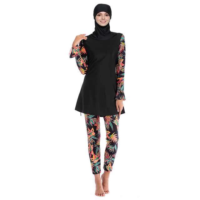 Women's Printed Modest Islamic Full Cover Swimsuits Beach Swimsuits Burkini