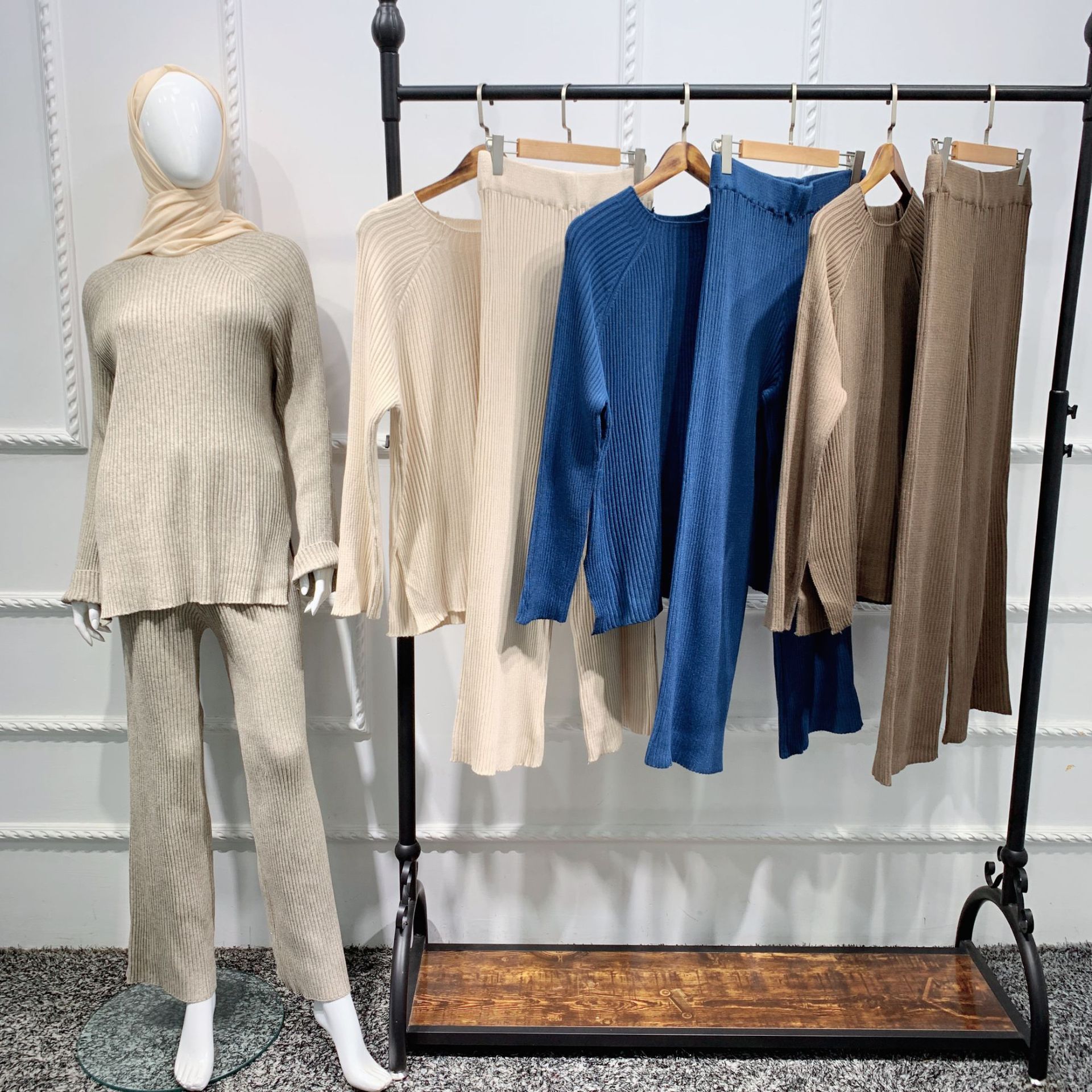 Casual Loose Modest Fashion Thick Two-Piece Middle East Muslim Lady Blouse Set
