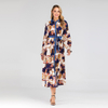 Fashion Middle East Cardigan, Lapel Collar Fashion Printed Full Button Large Size Dress