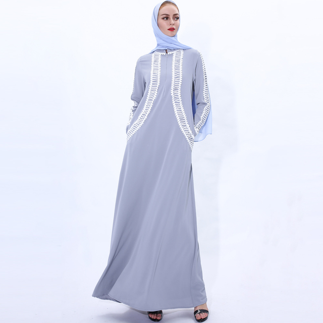INS Spring New Lace Casual Fashion Long Skirt Muslim Women's Long-sleeved Dress Islamic Abaya