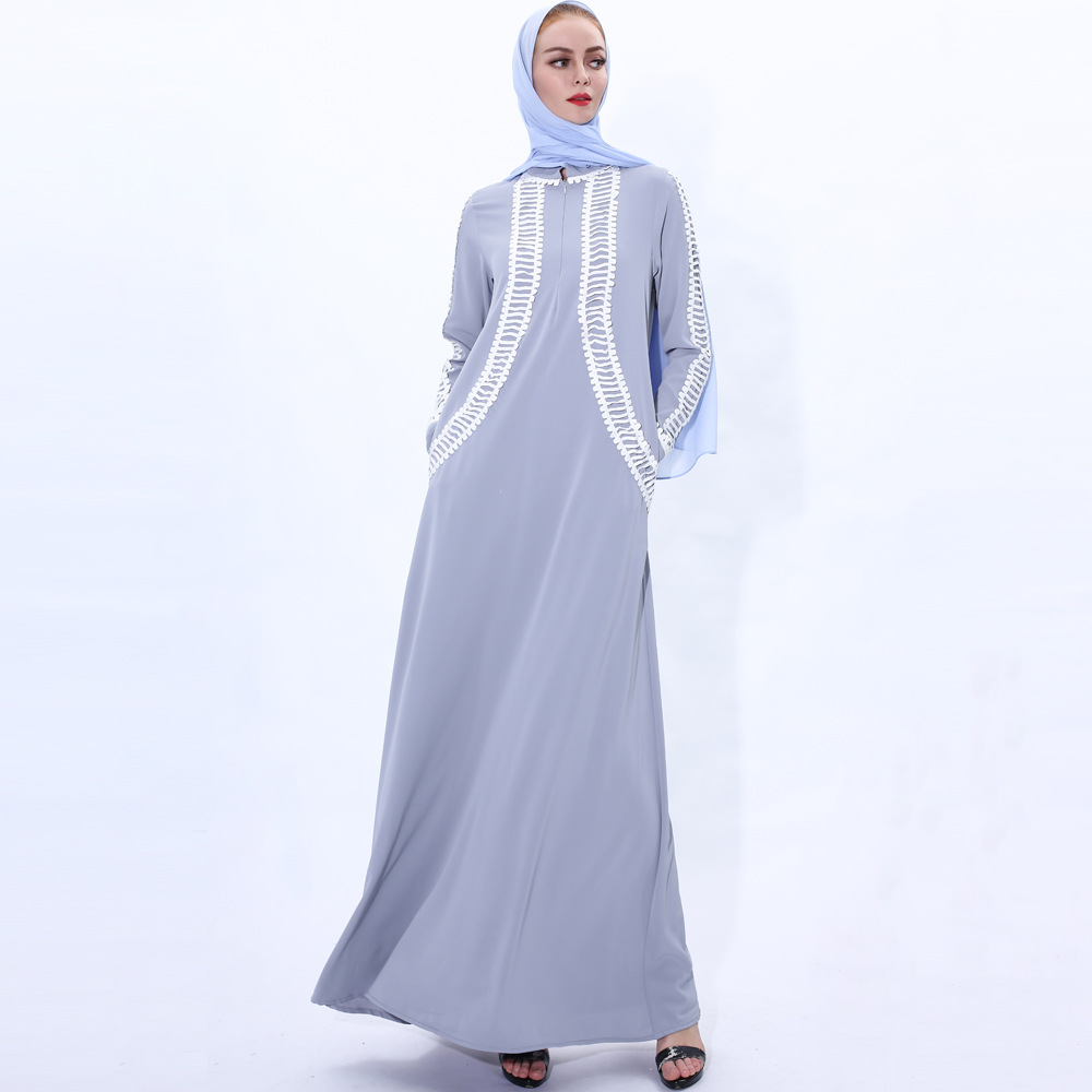 INS Spring New Lace Casual Fashion Long Skirt Muslim Women's Long-sleeved Dress Islamic Abaya
