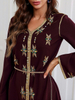 Hand-stitched V-neck Rhinestone Robe Middle Eastern Party Festive Dress Abaya