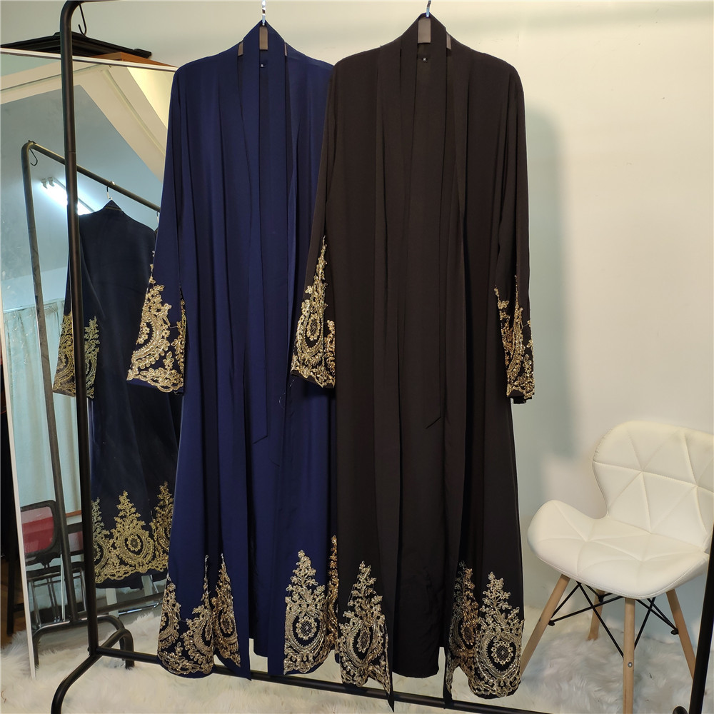 2022 European And American Gold Lace Stitching Fashion Ramadan Cardigan Robe Dubai Abaya