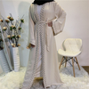 2022 Muslim Lace Cardigan Robe Arab Turkey Middle East Fashion Elegant Pure Color Beaded