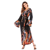 Amazon AliExpress Hot Print Round Neck Pile Sleeves Beaded Ice Soft Silk Dress Long Dress