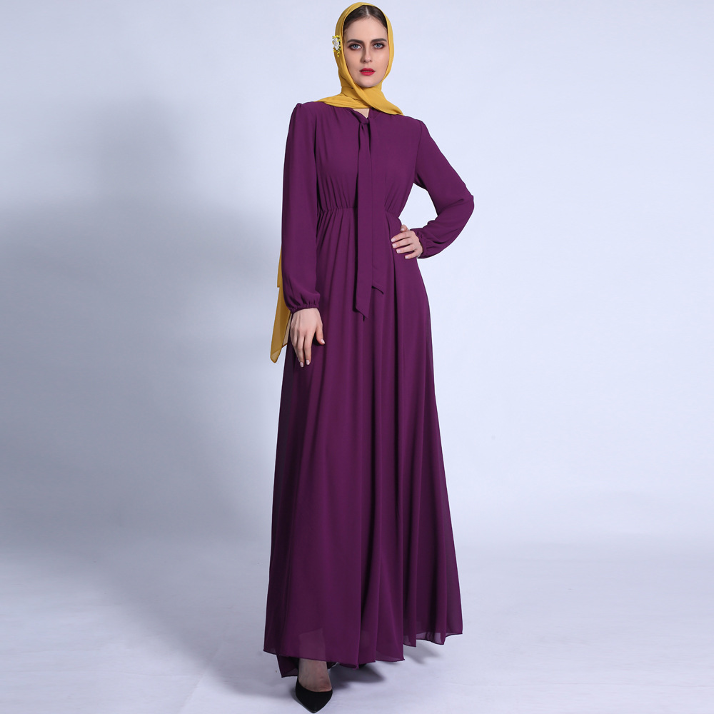 Ramadan New Style Floating Led Spring And Summer Dress Chiffon Muslim Women's Clothing Export Abaya Dress