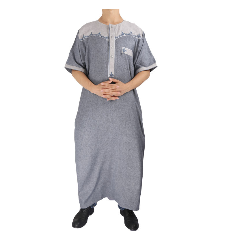 2022 cotton Wholesale New Arabic Men's Robe Stand Collar Muslim Islamic Thobe