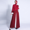 Autumn and winter new Muslim women's long skirt color matching three-layer chiffon wave sleeves with open dress
