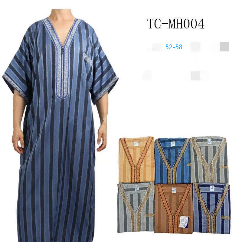 2022 Casual V-neck Arabic Men's Robe Stand Collar Muslim Islamic Thobe
