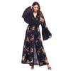 Middle Eastern Muslim Printed Flare Sleeve Lace Up Dress Arab Hot Selling Dress Long Robe Women