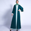 INS New Card White Ribs with Muslim Women's Solid Color Loose Waist Cardigan Abaya Cross-border 1307