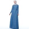 European And American Denim Robe Muslim Women's Lace Up Slim Long-sleeved Dress Abaya Dress
