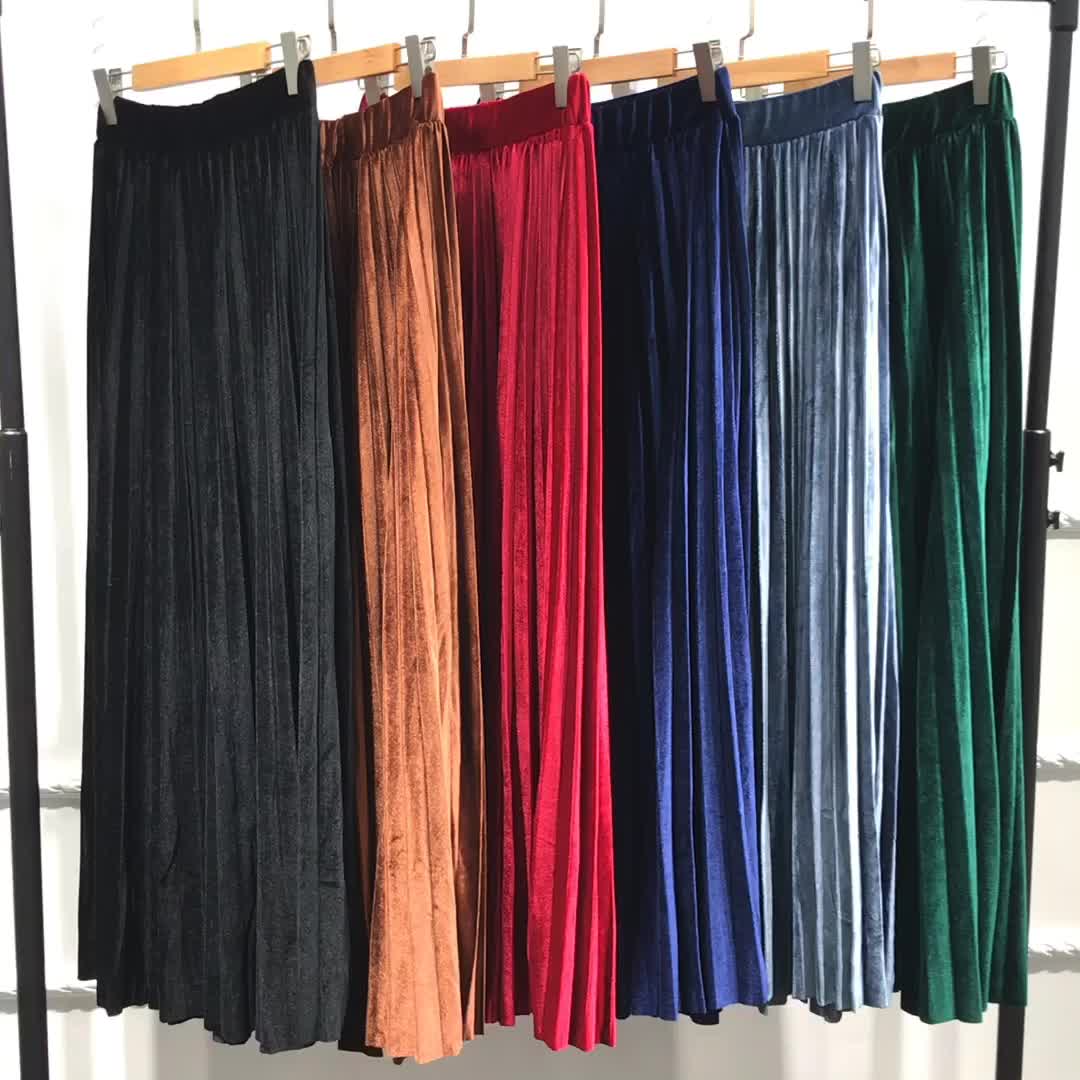 2022 Ins Pleated Velvet Muslim Lady New Design Color Fashion Sheath Dress Skirt